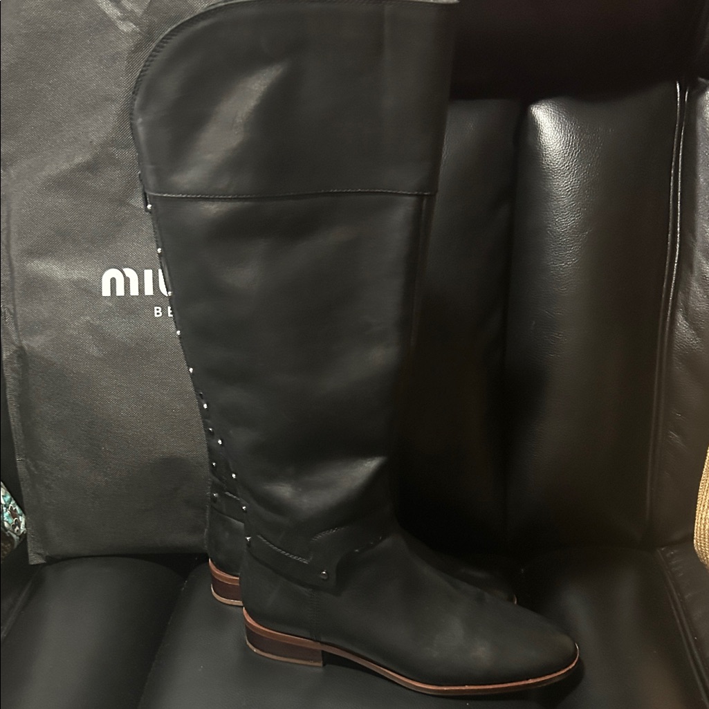 Franco Sarto Roxanna Black Knee-High Leather Riding Boots